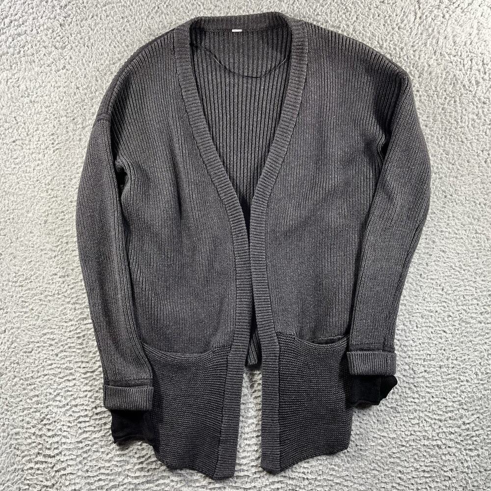 Lululemon Sit In Peace Cardigan Heathered Charcoal Grey Ribbed Open Front 6